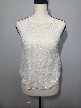 MANGO White Lace Eyelet Halter Tank Top Cami Camisole Cotton Knit Top size Small